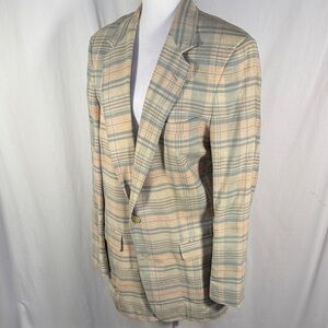 Classic Plaid Men's Blazer in Beige and Blue
